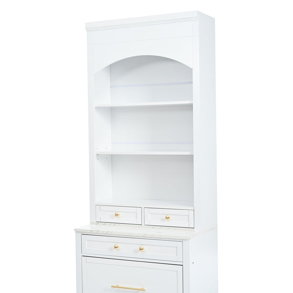 English Elm Modern 83.7in Tall Kitchen Pantry Set of 2 with Faux Marble Countertops, Durable Storage and Anti-Tip Safety White SP000075AAK