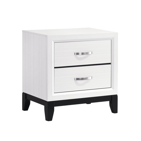 English Elm Modern Davi White Wood Grain Nightstand with 2 Drawers, Nickel Pulls & Black Base Rail, 23.5"x16.5"x25" B011P235882