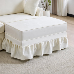 English Elm 103.15'' Chenille L-shaped Sectional Sofa with Detachable Pleated Skirt and Ottoman White W3612S00044