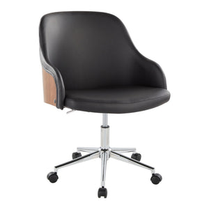 English Elm Office Task Chair with Walnut Wood Base Faux Leather Seat and Chrome Swivel B202P474172