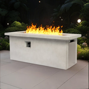 English Elm 60" 70in Concrete Propane Fire Pit Table 60000 BTU with Storage Cabinet, Pulse Ignition, Light Gray W853P202206