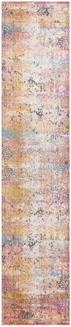 Unique Loom Deepa Arte Machine Made Floral / Botanical Rug Multi, Ivory/Gray/Pink/Violet/Orange/Light Blue/Yellow 2' 6" x 12' 2"