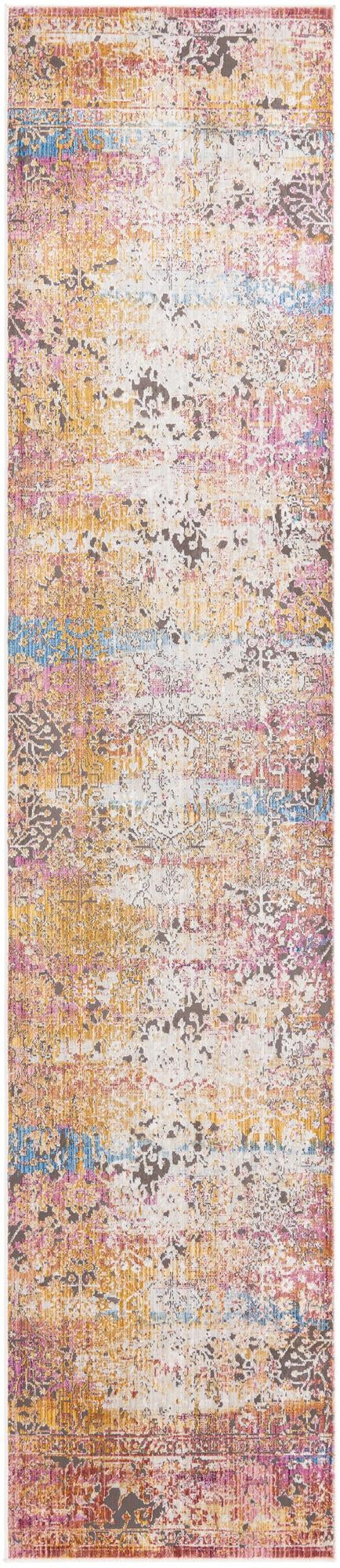 Unique Loom Deepa Arte Machine Made Floral / Botanical Rug Multi, Ivory/Gray/Pink/Violet/Orange/Light Blue/Yellow 2' 6" x 12' 2"