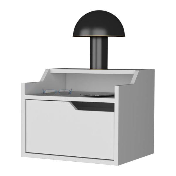 English Elm Florence Floating Nightstand - Wall-Mounted Drawer & Dual Shelves, Modern Macadamia to Gray Finishes B128P148710