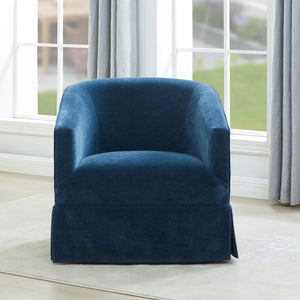 English Elm Earl Barrel Back Swivel Accent Chair Polyester Upholstered Tailored Skirted Base Blue B050P429145