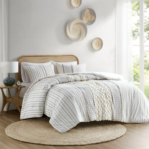 English Elm Cotton Imani Comforter Mini Set with Tufted Chenille Geometric Print, OEKO-TEX Soft King Bedding Ivory 21.65 L x 22.83 W x 10.63 H B035128794