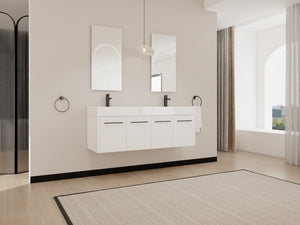 English Elm 60 Inch Wall-Mounted Bathroom Vanity With Double Resin Sink, Modern Design For Space-Saving Style W999S00252