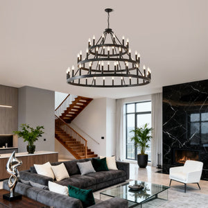English Elm 53.15 Inch Wagon Wheel Chandelier Matte Black 18 Light Farmhouse Industrial Large Room W5008P389109