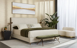 Sunpan Cassey Bench – Contemporary Curved Design with Gold Stainless Steel Base for Stunning Home Appeal Casablanca Cloud