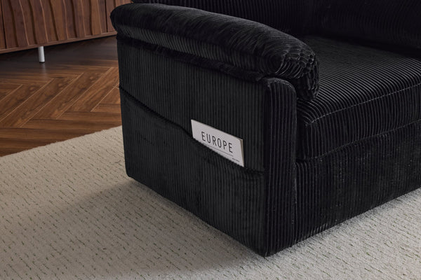 English Elm 33 Inch Oversized Swivel Corduroy Lounge Chair with Plush Chenille Cushioning and Support Springs Black W1829P265018