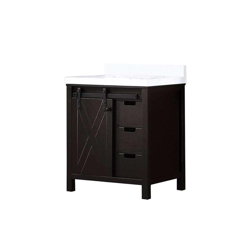 English Elm Brown 30 in. Bathroom Vanity with White Quartz Top, Solid Wood Frame, Soft-Close Drawers, Storage-Friendly Design B2731P260007