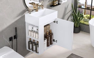 English Elm 20 Modern Wall-Mounted Bathroom Vanity with Ceramic Sink, Diamond Door, Gold Handles & Shelves — Compact White N725P314033K
