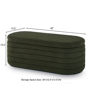 English Elm Modern Boucle Upholstered Oval Bench with Hinged Lid Storage for Bedroom Entryway Dark Green W2186P193118