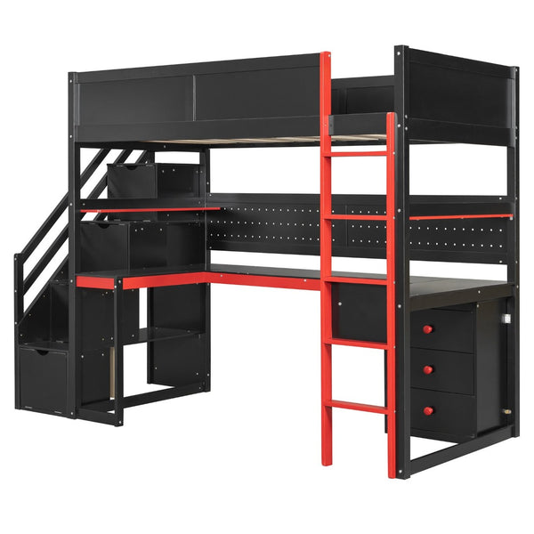 English Elm Full Size Gaming Loft Bed with Led Lighting Desk Shelves and Usb Charging Ports N820S00070J