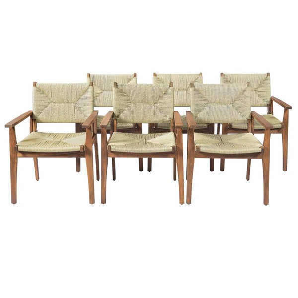 English Elm Durable Outdoor Dining Chairs Acacia Wood Handwoven Wicker Patio Set of Two Teak N770P345267T