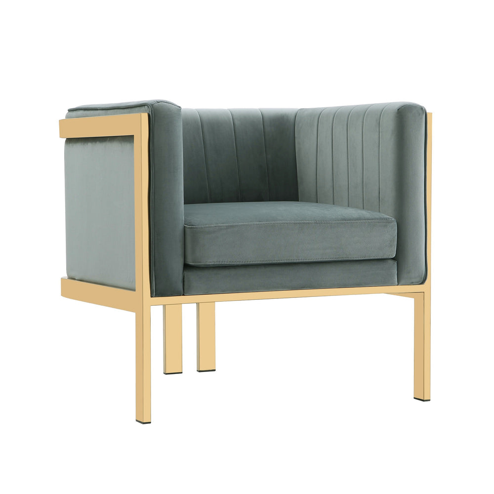 English Elm Paramount Velvet Lounge Chair with Polished Brass Stainless Steel Frame, Plush High-Density Comfort Warm Grey B365P397974