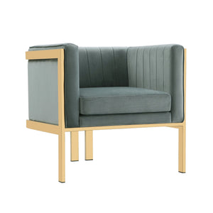 English Elm Paramount Velvet Lounge Chair with Polished Brass Stainless Steel Frame, Plush High-Density Comfort Warm Grey B365P397974