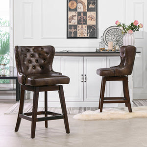 English Elm Jennifer Taylor Home - Holmes Tufted High-Back 360 Swivel Counter Stool in Mid Faux Leather — Handcrafted Comfort & Support Brown B2719P238379