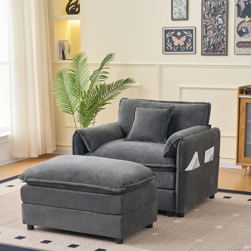 English Elm Oversized Chenille Lounge Chair with Detachable Ottoman Deep Cushioned Living Room Seat W3163S00069
