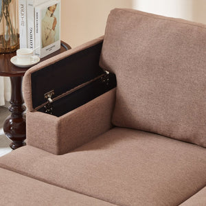 English Elm 86" Linen Sectional Sofa with Storage Ottoman Reversible Chaise for Small Spaces W1669S00036