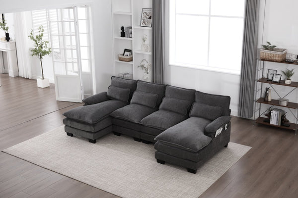 English Elm United We Win U-Shaped Modular Cloud Couch - 4-Seat Chenille Sofa With Double Chaise & Storage Pockets W1568S00215-GIGA