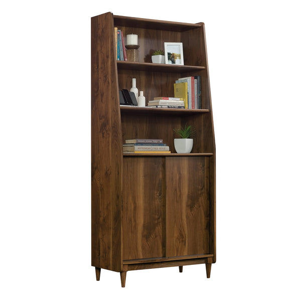English Elm Wide Bookcase Brown Finish — 72" Engineered Wood Storage with Sliding Doors, 2 Fixed + 1 Adjustable Shelf, Durable Design B356P402663
