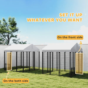 English Elm Outdoor Large Breed Dog Kennel with Uv Roof Rotating Bowls and Powder Coated Steel Frame T3971P406336