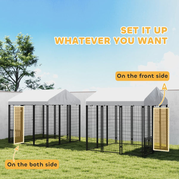 English Elm Outdoor Large Breed Dog Kennel with Uv Roof Rotating Bowls and Powder Coated Steel Frame T3971P406336