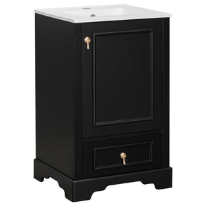 English Elm 20 Inch Bathroom Vanity with Ceramic Sink, Soft-Close Door, Adjustable Shelf, Smart Storage Organizing Design Black N729P299505B