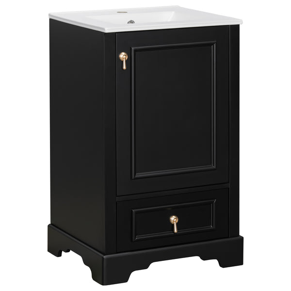 English Elm 20 Inch Bathroom Vanity with Ceramic Sink, Soft-Close Door, Adjustable Shelf, Smart Storage Organizing Design Black N729P299505B