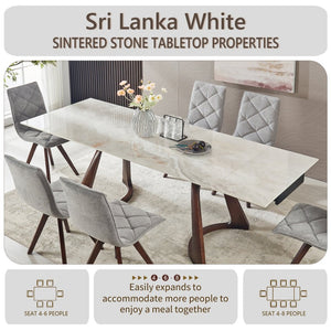 English Elm 1+6 Sintered Stone Extendable Dining Table Walnut Base Seats 6 to 8 Heat Resistant W5630S00007