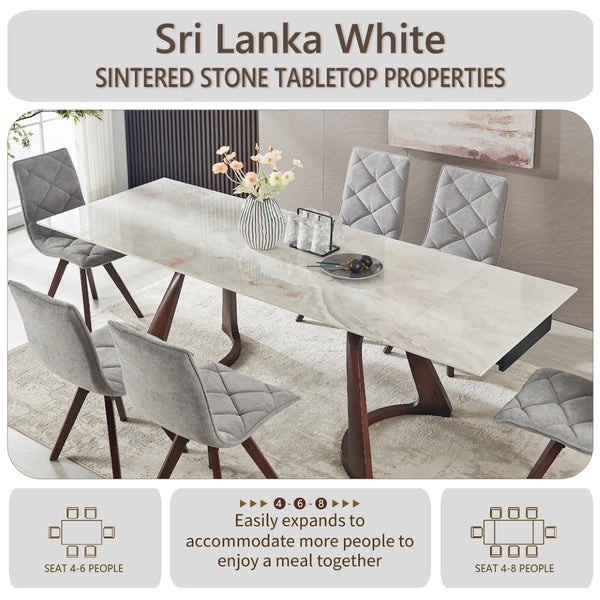 English Elm Retractable Sintered Stone Extendable Dining Table Seats Eight with Steel Base W5630S00001