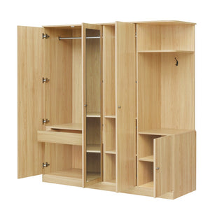 English Elm 4-Door Wardrobe with Full-Length Mirror, Dust-Proof Compartments, Shoe Door & Anti-Tip Safety Features Natural N820S00056N