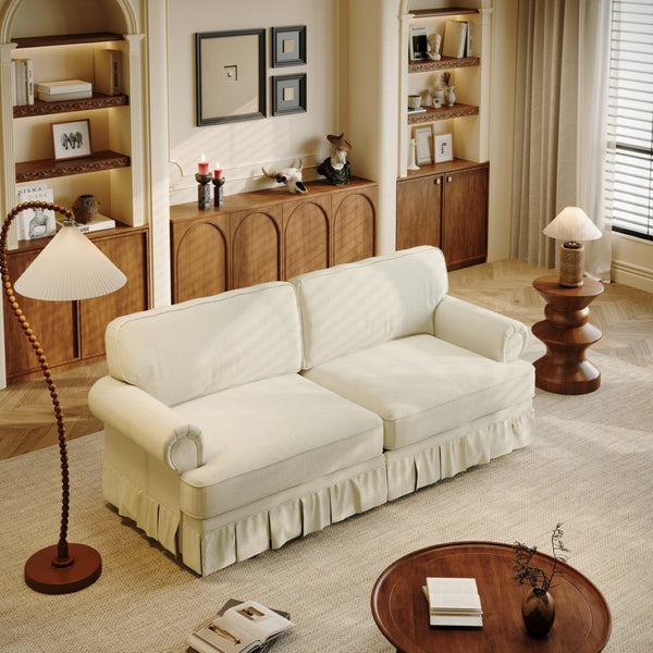English Elm Luxuriously Deep Chenille Sofa with Pleated Skirt and Rolled Arms for Living Rooms W1885S00294