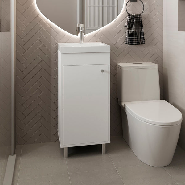 English Elm Rivera Freestandin 84cm White Bathroom Vanity Cabinet with Single Door, Open Shelf, MDF Modern Design B070P337049