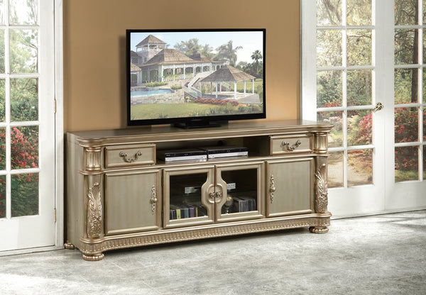English Elm Vendome Luxe Gold Patina & Bone Entertainment Center with Touch Light, Cord Management, 80" TV Capacity B2726S00517
