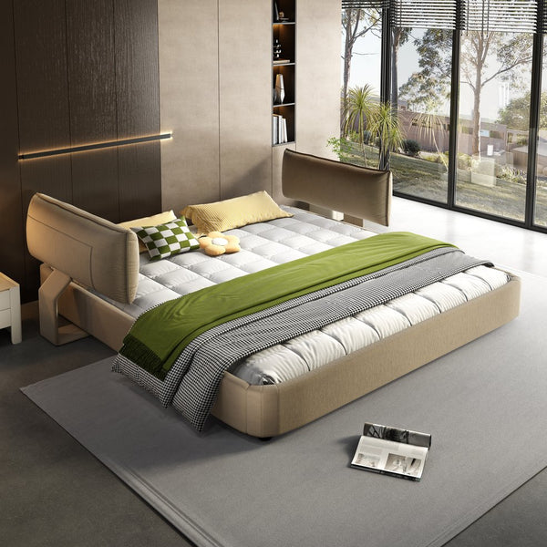 English Elm King Size Chenille Upholstered Bed Frame With Movable Headboard & Solid Support - Elegant Comfort! W1885S00239