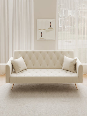 English Elm 71 Convertible Loveseat Sofa Bed Velvet 2-Seater 71" Retro Green Pink Beige Blue Gray with Gold Legs, Foam, 600LB Capacity W165878946