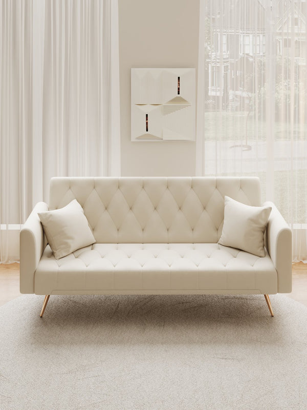 English Elm 71 Convertible Loveseat Sofa Bed Velvet 2-Seater 71" Retro Green Pink Beige Blue Gray with Gold Legs, Foam, 600LB Capacity W165878946