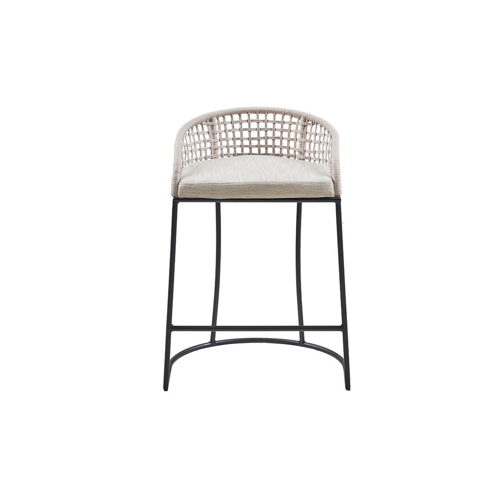 JLA Home Madison Park - Woven Counter Stool with Padded Upholstered Seat, Woven Rope Back & Iron Base — Coastal Appeal MP104-1110