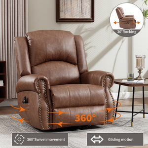 English Elm Heat Massage Rocker Swivel Recliner Chair with Lumbar Relief Nodes for Living Room Yellow Brown W3224S00029
