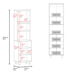 English Elm Bombona 80" High Double Cabinet Pantry with Six Shelves, Top Hutch Gas Spring Door, White MDF - Stylish Storage Solution B200S00414