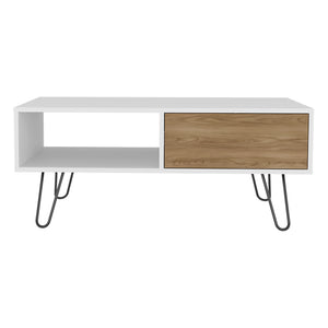 English Elm Taylor Modern Coffee Table with Hairpin Legs, White & Light Oak, Drawer + Open Shelf for Storage B092P254742