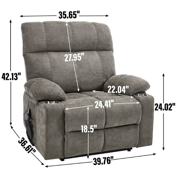 English Elm Dual Motor Power Lift Recliner with Massage Heat and Leatherair Upholstery for Living Room Brown W3224P290202