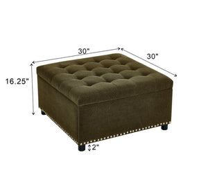 English Elm Storage Ottoman Tufted Nailhead Trim Lift Top Footstool for Living Room or Bedroom Coffee W5568P447091