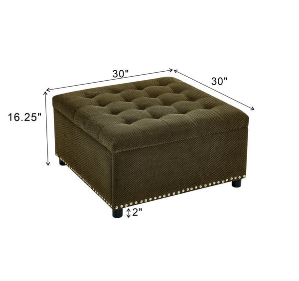 English Elm Storage Ottoman Tufted Nailhead Trim Lift Top Footstool for Living Room or Bedroom Coffee W5568P447091