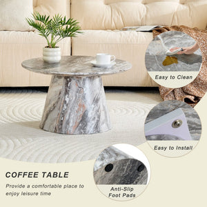 English Elm Grey Wood Grain Round Coffee Table Low Profile Mdf Living Room Accent Piece W2920P404129