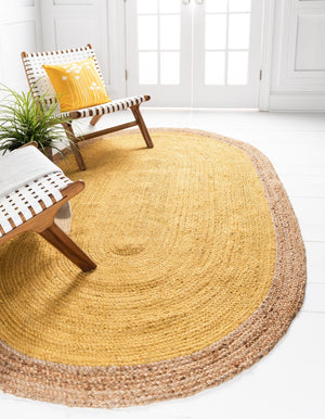 Unique Loom Braided Jute Goa Hand Braided Border Rug Yellow, Natural 8' 0" x 10' 0"