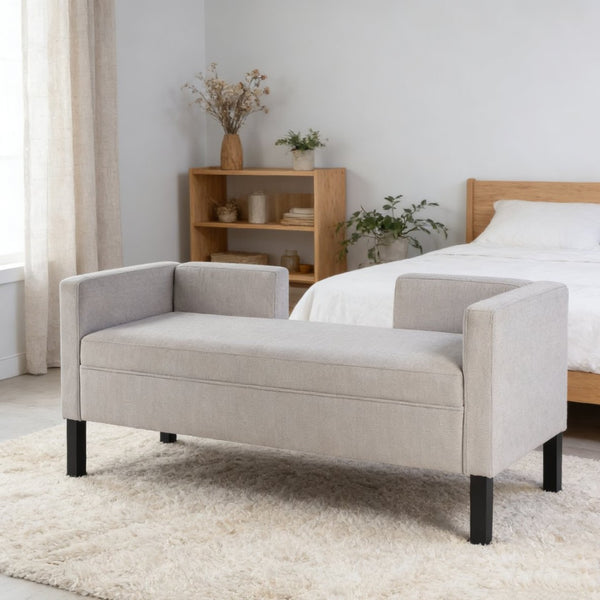 English Elm 50"ottoman Upholstered Bench with Bolster Pillows Fluted Wood Legs Bedroom Entryway W5325P426810