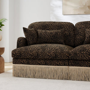 English Elm 100"comfy Chenille Leopard Print Sectional Sofa with Tassel Trim and Movable Ottoman Brown W5656S00014